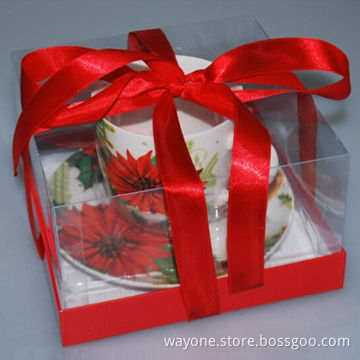 New Bone China 220cc Tea Cup and Saucer, Flower Design, Gift Bottom, PVC Cover with Silk